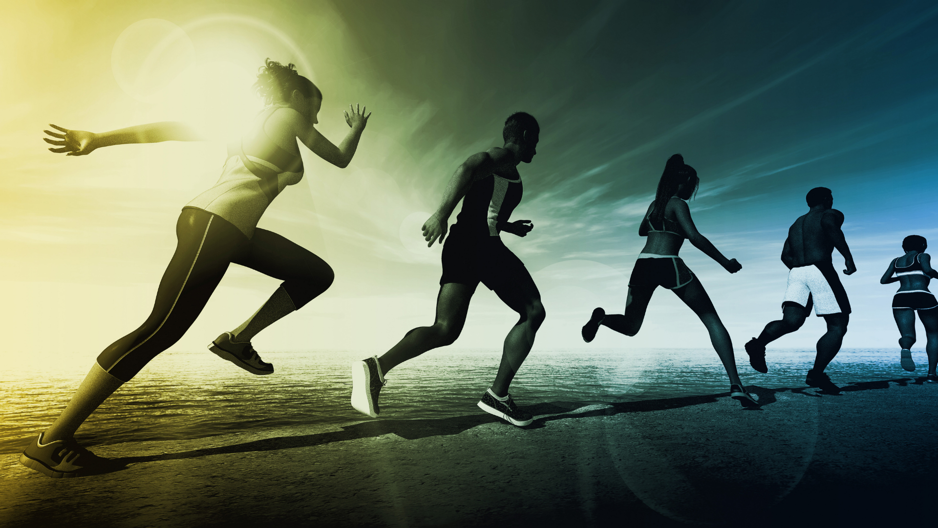 Grupo de personas corriento en fila